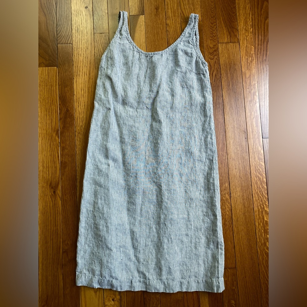 Linenfox Monstera grey stripes linen dress